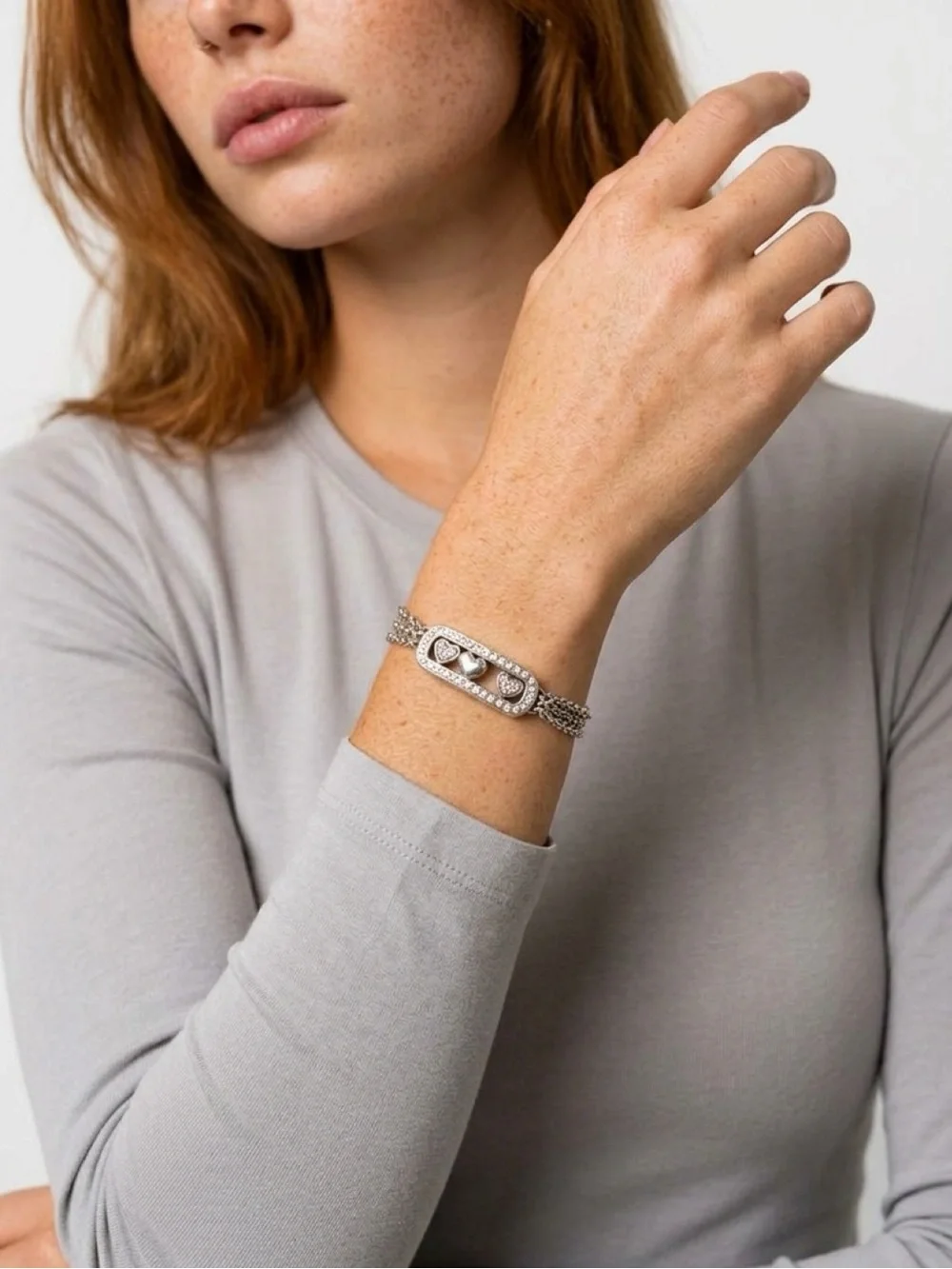 Brighton Kiss & Tell Crystal Heart Bracelet. Swarovski Crystals silver plate.